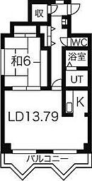アーベインハウス中の島 1LDKの間取図画像