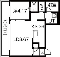 シンシア北8条 1LDKの間取図画像