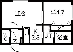 ノムラひばりが丘 1LDKの間取図画像