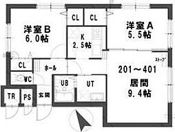 グランメールプリエ 2LDKの間取図画像
