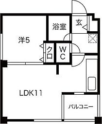 パークハイム12.7 1LDKの間取図画像