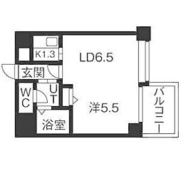 ハウスオブリザ菊水弐番館 1階1DKの間取り