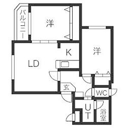 コスモス福井 1階2LDKの間取り