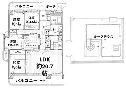 朝日プラザCITY南大和ウエストウイング 4LDKの間取図画像