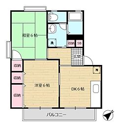 アイシマハウスB 2DKの間取図画像