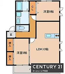 ライフハウス北原2 2LDKの間取図画像