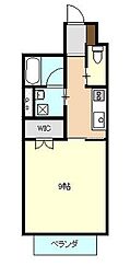 フリューゲル年見 1Kの間取図画像