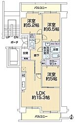 コープ野村新安城D棟 3LDKの間取図画像
