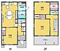 間取り：2階には洋室が2部屋ありそれぞれ収納スペースも充実しています。1階にも広い洋室とダイニングキッチンが配置されています。浴室や洗面室など水回りがまとまっており使いやすさに配慮されています。