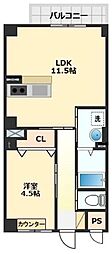 アスフォート野洲 1LDKの間取図画像