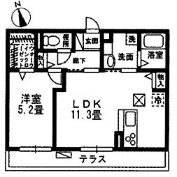 グランシャリオ二町A棟 1LDKの間取図画像