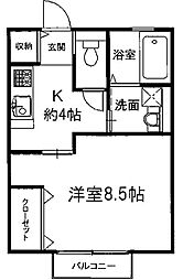 アンテノール 1Kの間取図画像