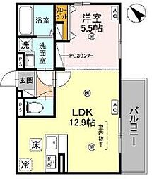 D-ROOM平井B棟 1LDKの間取図画像