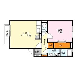 ドゥ・フォルティ 1LDKの間取図画像