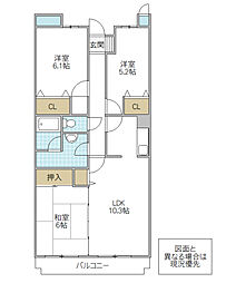 グランシャリオ笠原 4階3LDKの間取り