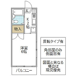 シェルブール 1Kの間取図画像