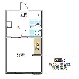 千波ビューハイツ 1階1Kの間取り