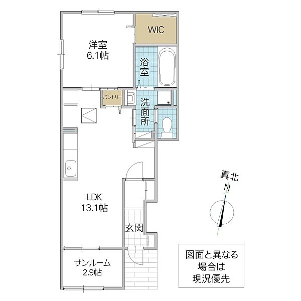 ブリス エイエム II 101号室｜茨城県水戸市愛宕町(賃貸アパート1LDK・1階・51.74㎡)の写真 その2