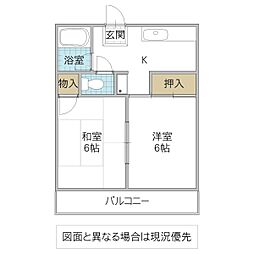 大山台コーポ 2Kの間取図画像