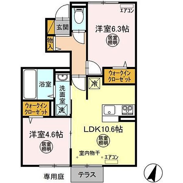 ボヌール　B棟 103号室｜茨城県水戸市石川(賃貸アパート2LDK・1階・51.07㎡)の写真 その2