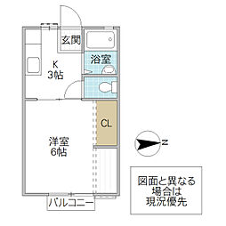 ハイツ南赤塚 1Kの間取図画像