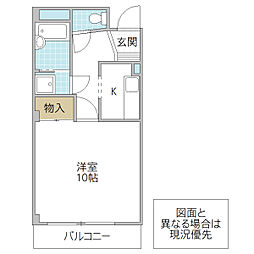 リバーサイド村山 2階1Kの間取り