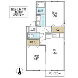 大黒屋 六番館 2階2DKの間取り