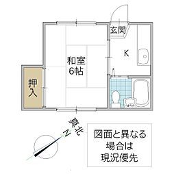 コーポピアまほろば 1階1Kの間取り
