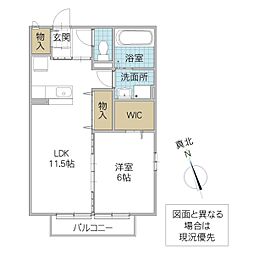 ディアステージ 1階1LDKの間取り