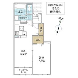 ヒカルサ水戸石川サウス 1階1LDKの間取り