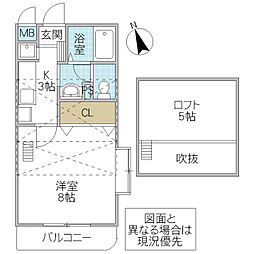 フォーライフヴィラ千波 4階1Kの間取り