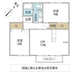 シェーンヴィラ B棟 1階2DKの間取り