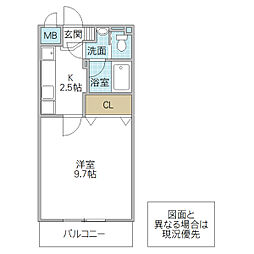 クランメール・赤塚 1階1Kの間取り