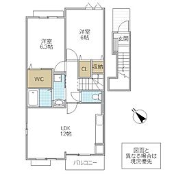 ローレルパーク B 2階2LDKの間取り