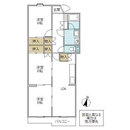 マンション藤 3階3LDKの間取り