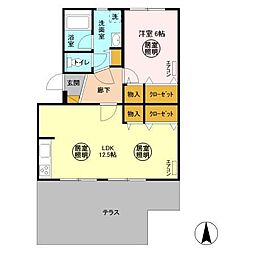 ディアコート 1階1LDKの間取り
