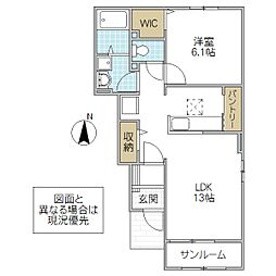 スプリングベル 1階1LDKの間取り