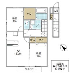 メイプルヒル I棟 2階2LDKの間取り