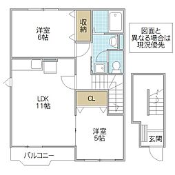 ガーデンロイヤル B 2階2LDKの間取り