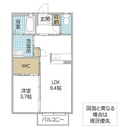 ラ・イルシオン 1階1LDKの間取り
