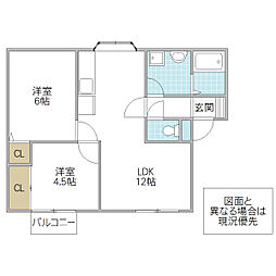 プラドールネオアサヒ 1階2LDKの間取り