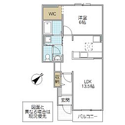 ベラルーチェ 1階1LDKの間取り