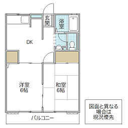 フローラル B棟 2階2DKの間取り