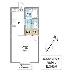 カーサ・デ・三の丸 B棟 2階1Kの間取り