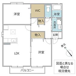 ガーデンプレイス D 1階2LDKの間取り