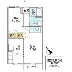 メゾンエクレール D棟 1階2DKの間取り