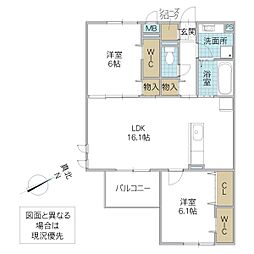 シスネス姫子 2階2LDKの間取り