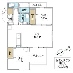 シスネス姫子 2階2LDKの間取り