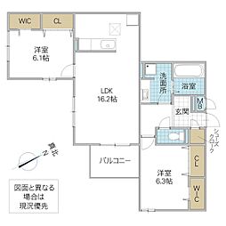 シスネス姫子 1階2LDKの間取り