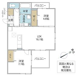 シスネス姫子 1階2LDKの間取り